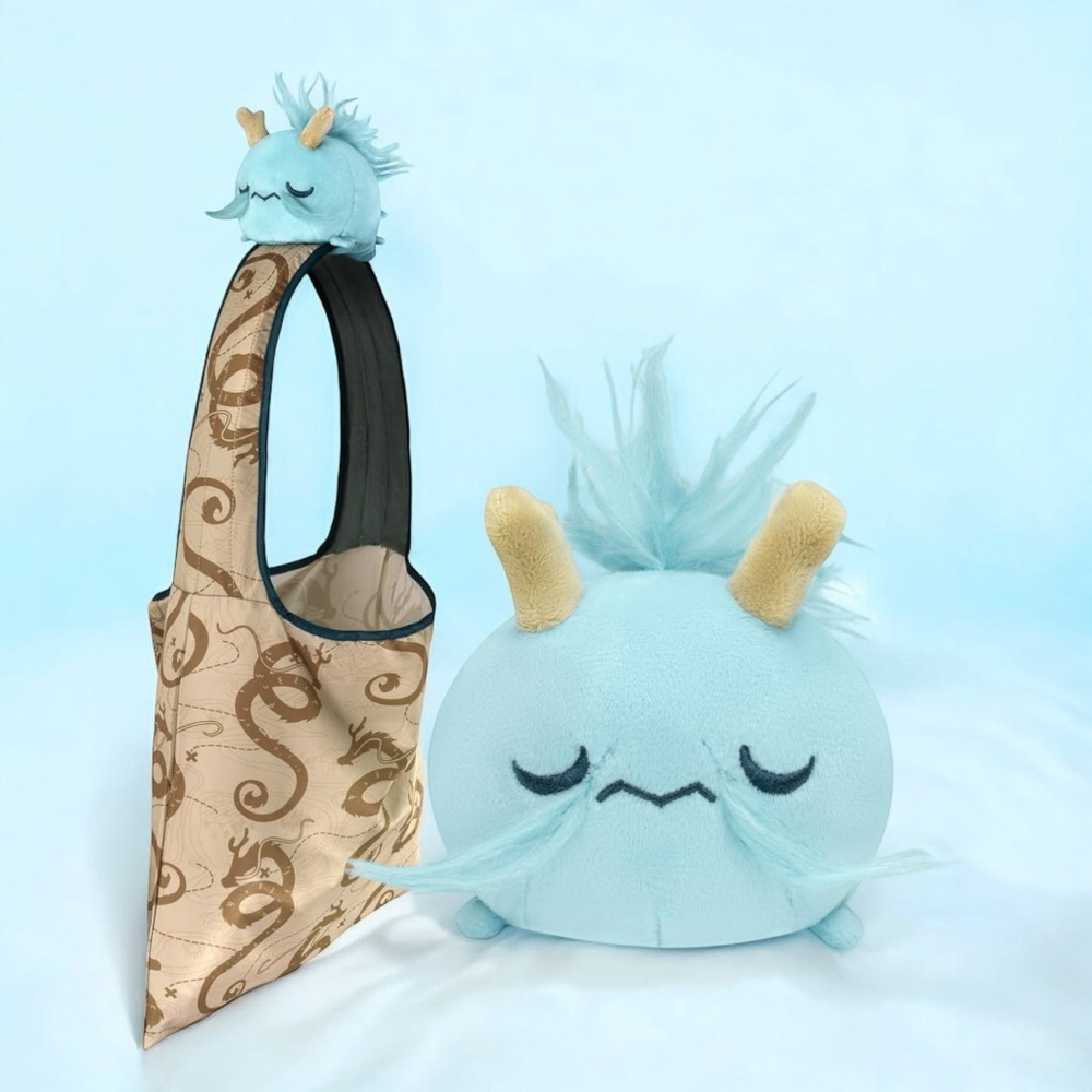 Plushie Tote Bag Light Blue Dragon Brown Map Design